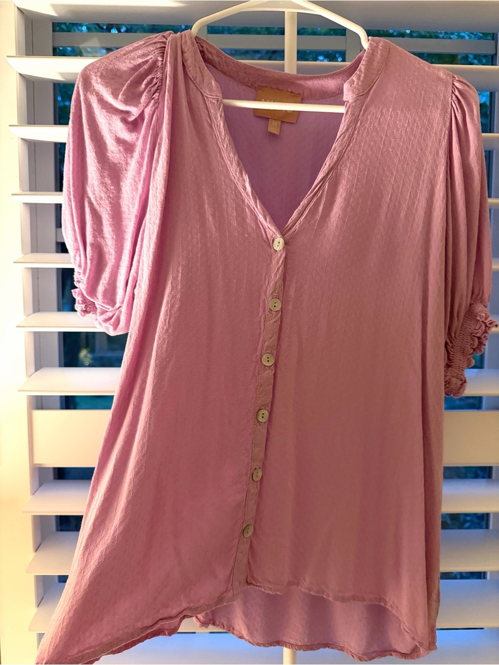 Show Me Your MuMu Rose Pink Button-Front V-Neck Blouse